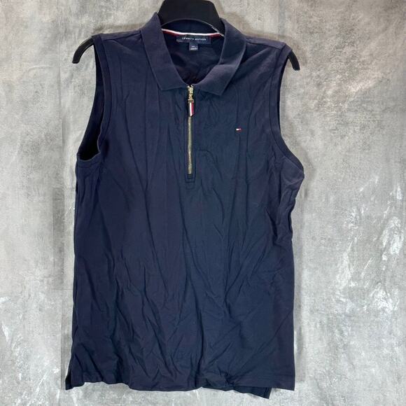 Tommy Hilfiger Tops - TOMMY HILFIGER Women's Navy Half-Zip Sleeveless Polo Shirt SZ L